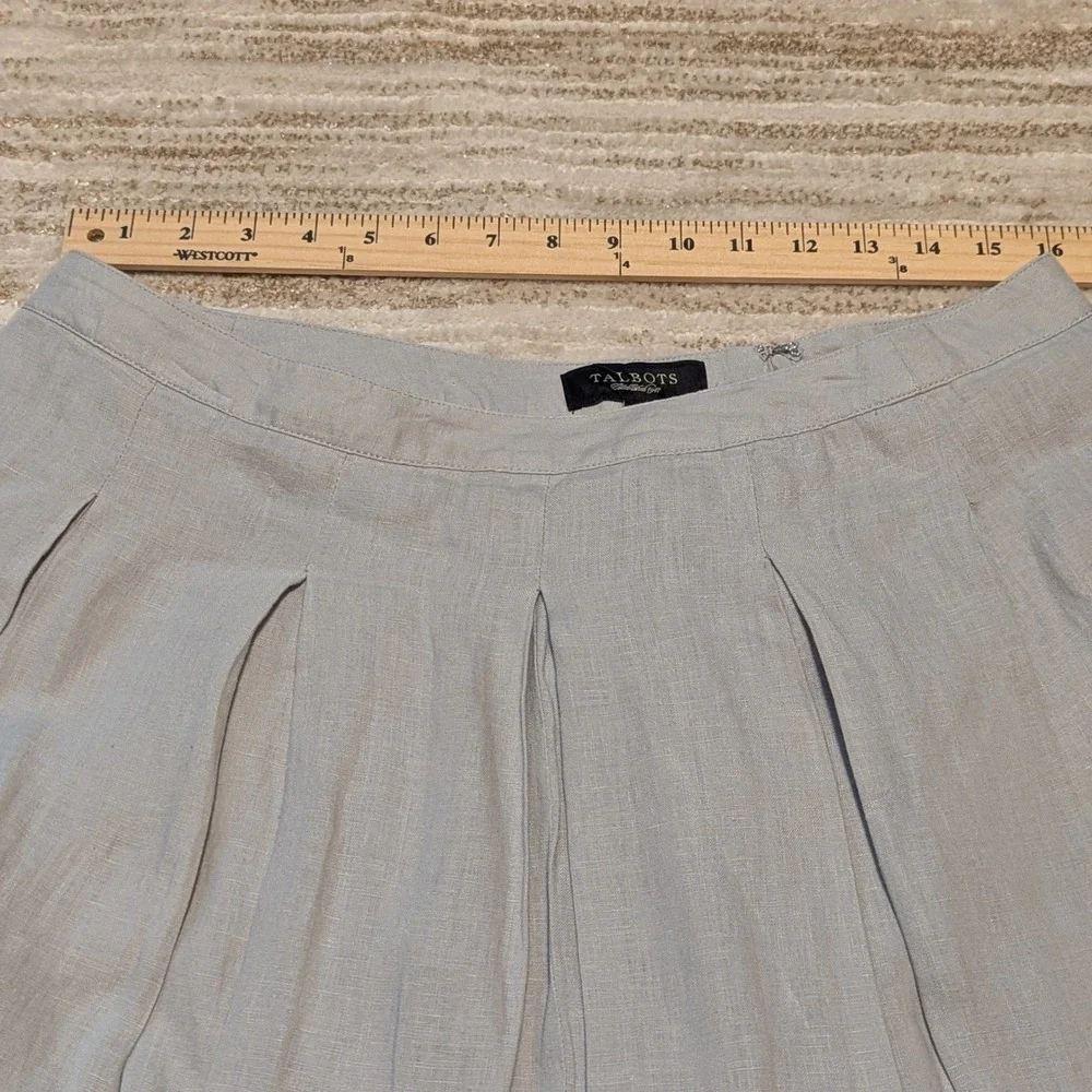 Talbots Linen Skirt Sz 12 Gray Pleated A-Line Cotton Lined Coastal Midi Beach